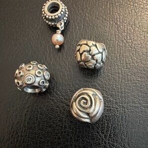 Pandora Authentic Sterling Silver Charm Set with Pearl and Heart Designs
